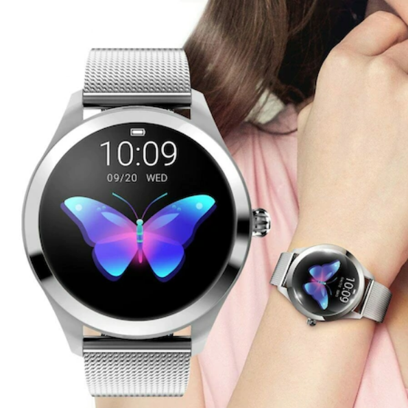 Loneliness consumer Alert Ceas pentru femei Smartwatch KW10, monitor de tensiune arteriala, monitor  de ritm cardiac, pedometru, IP67, android, argint, – Solutionpro